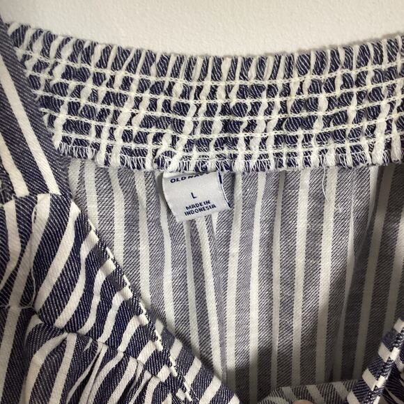 Old Navy Blue Stripe Smocked Maxi Dress Sleeveless Ruffle Strap Large NWT Beach - Picture 4 of 9